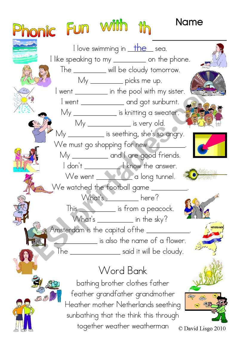 3 pages of Phonic Fun with th: worksheet, story and key (#3)