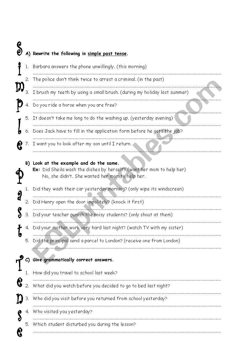 Simple Past Worksheet worksheet