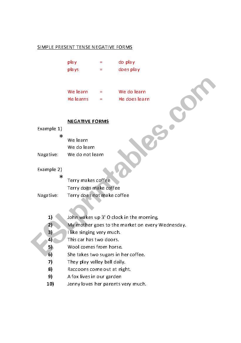 Simple Present Tense in Negative Form
