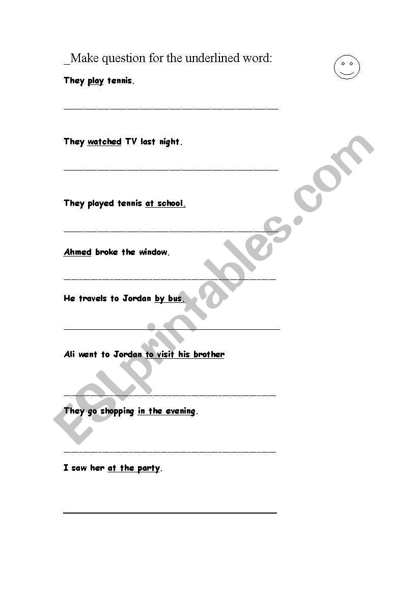 WH question worksheet