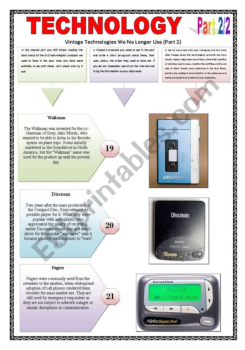 TECHNOLOGY - (Part 2 of 2 - 8 Pages) OLD x NEW COMPUTERS with exercises and 20 texts to be read + 5 Extra Activities