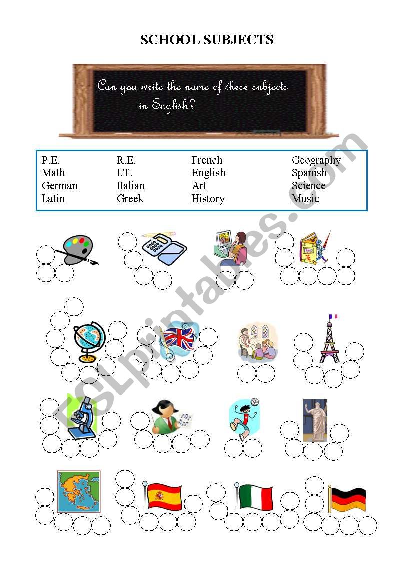 school subjects  worksheet