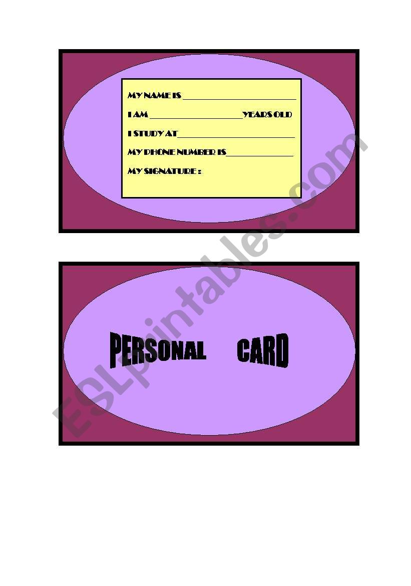 personal card worksheet