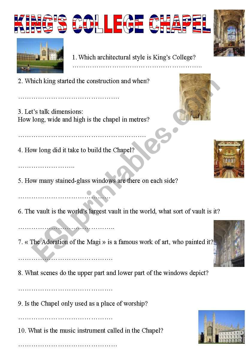 Kings College Chapel quiz worksheet