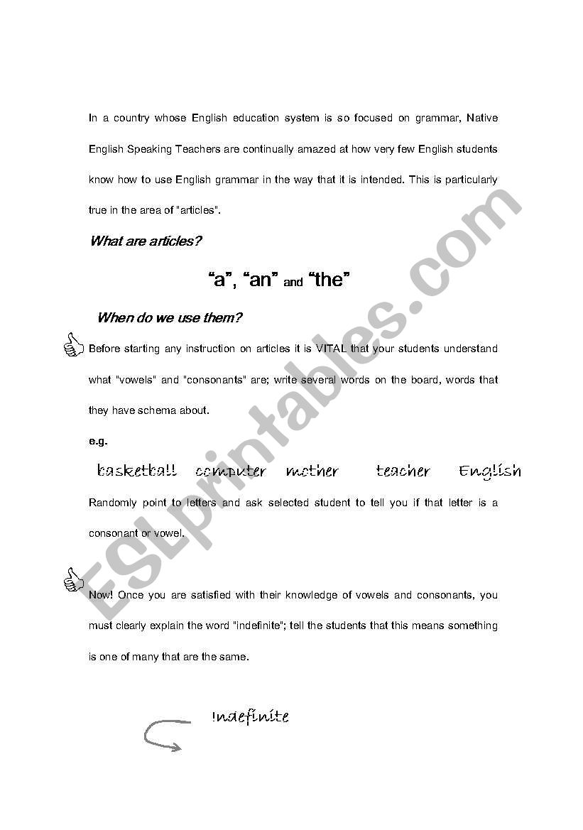 Understanding articles ´a´, ´an´ and ´the´