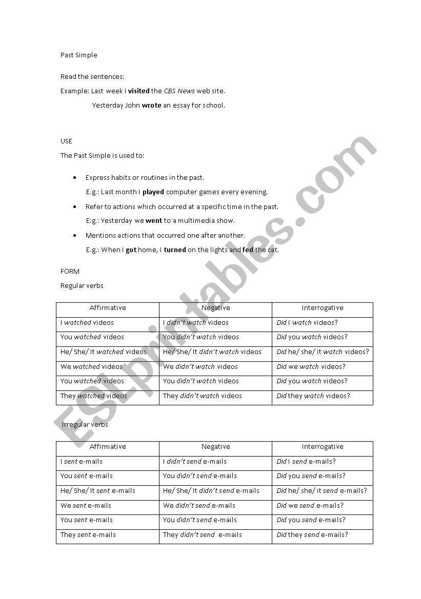 Simple Past worksheet