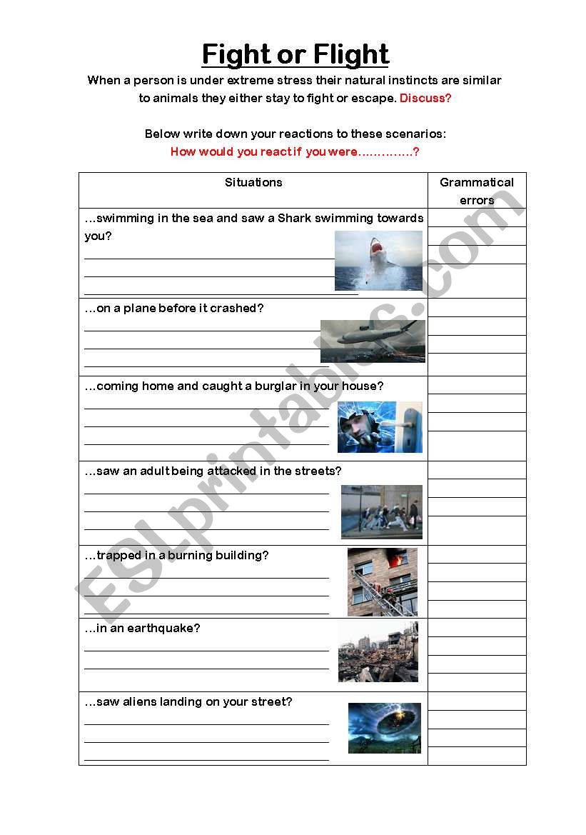 Fight or Flight worksheet