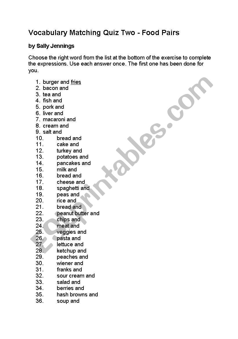 Food and drink worksheet