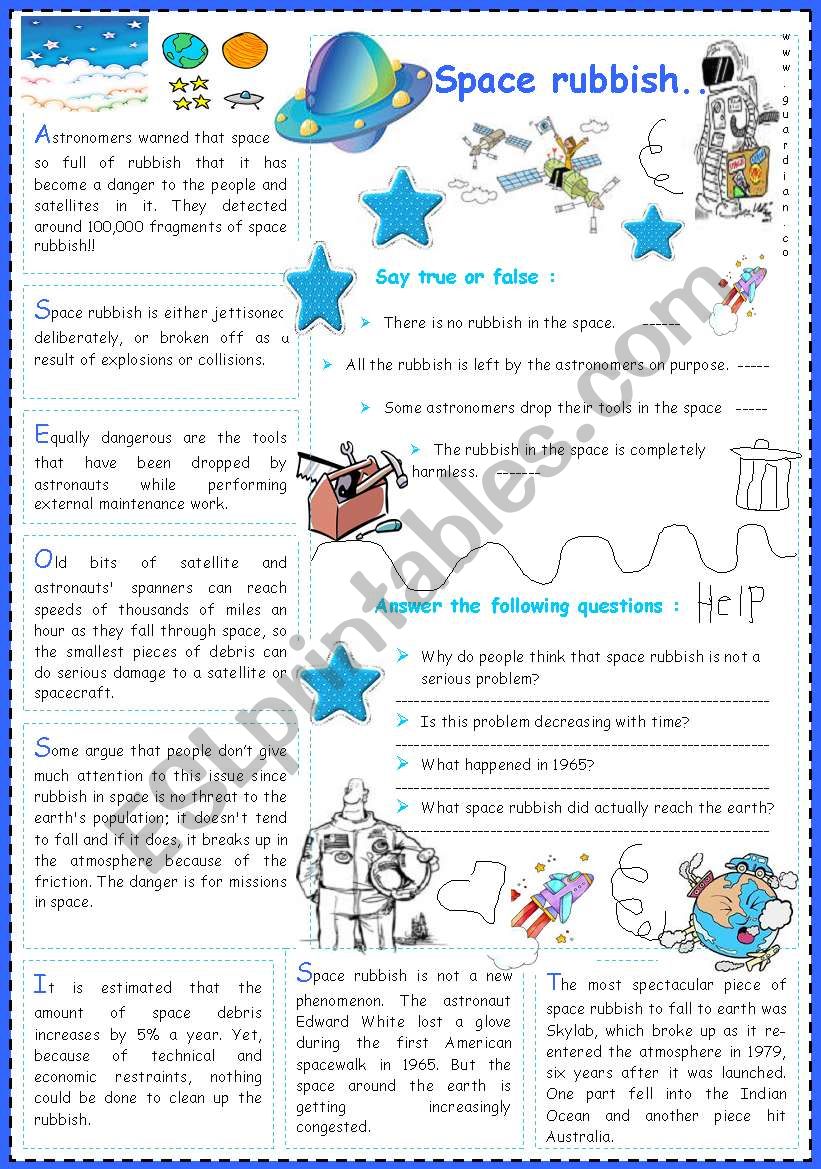 Space rubbish.. worksheet