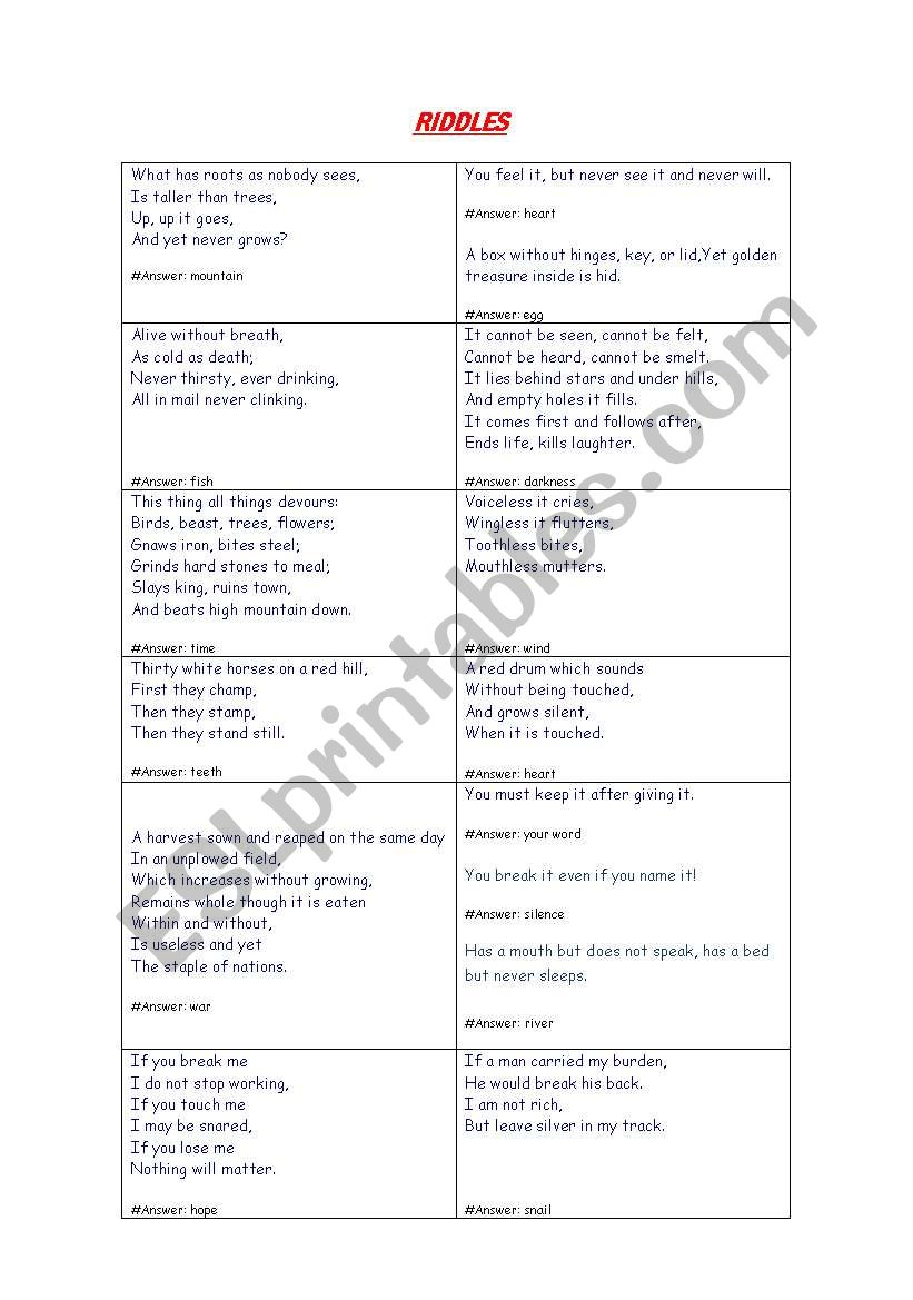 RIDDLES worksheet