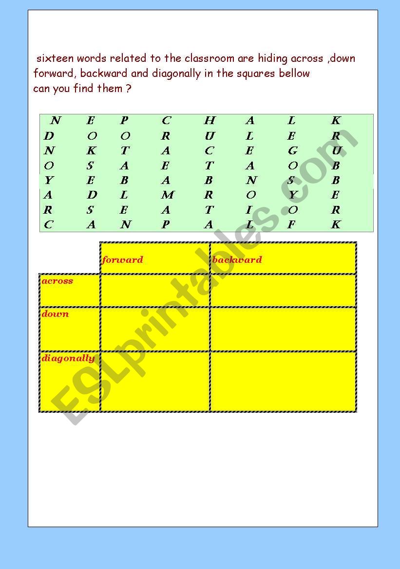 CLASSROOM VOCABULARY worksheet