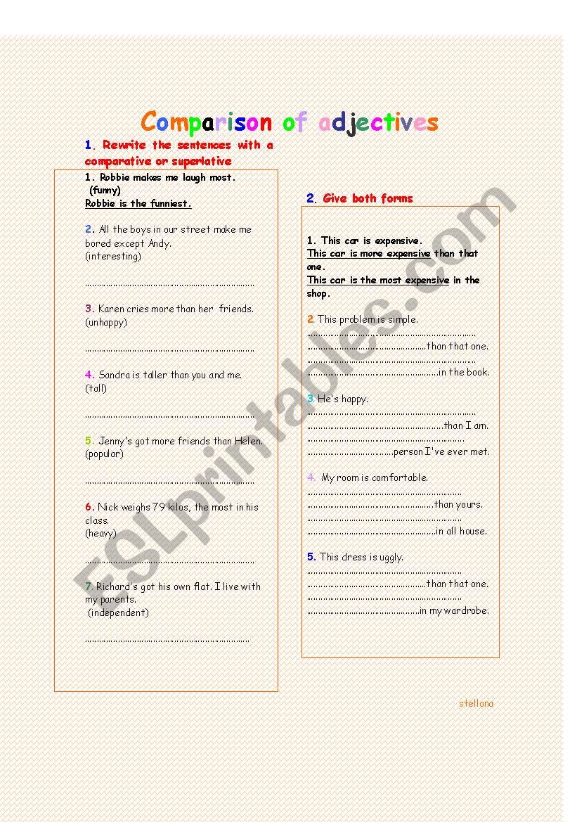 Comparison of Adjectives worksheet