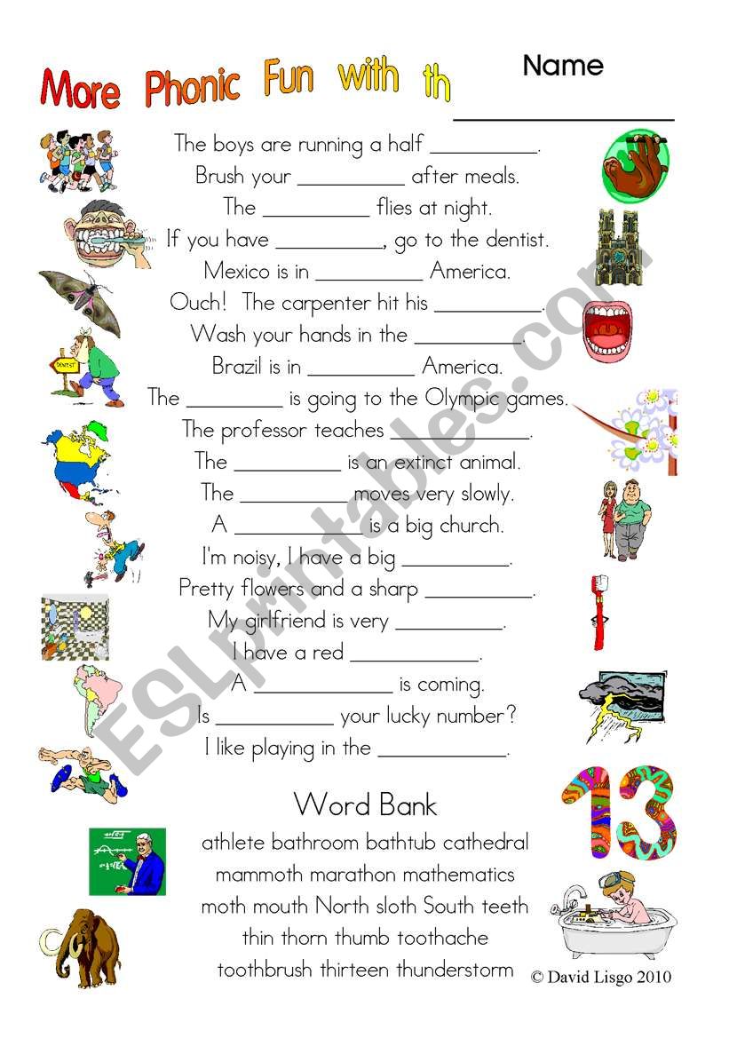 3 More pages of Phonic Fun with th: worksheet, story and key (#4)
