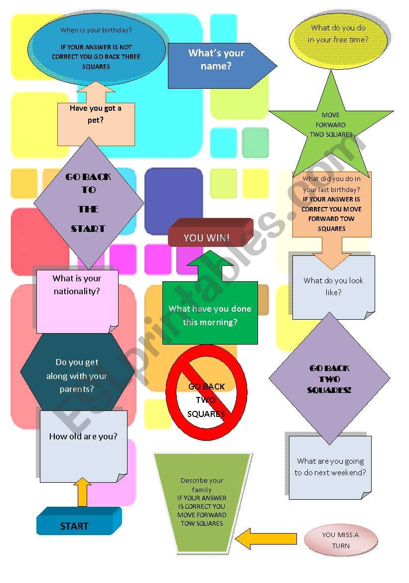 Revision game worksheet