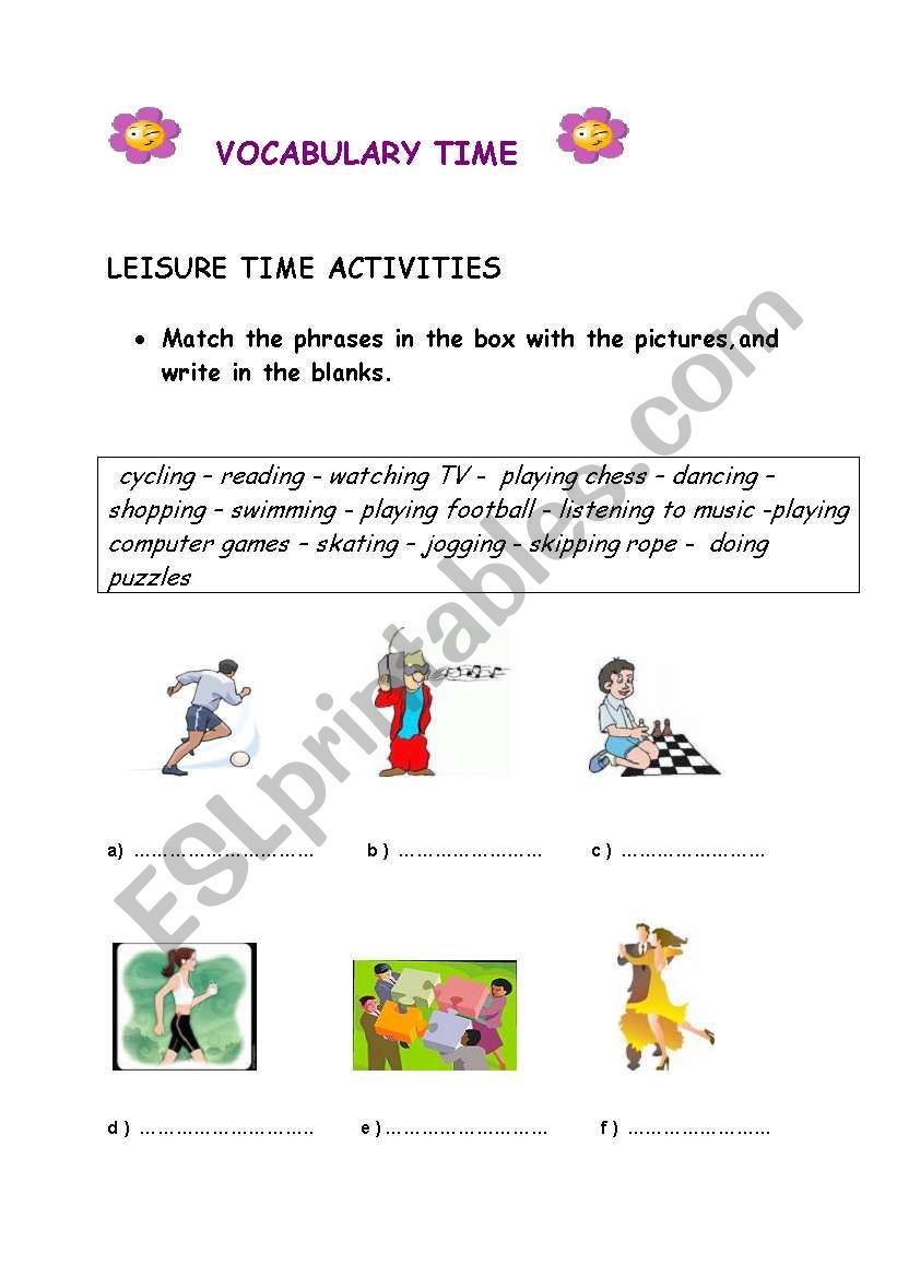 leisure time activities worksheet