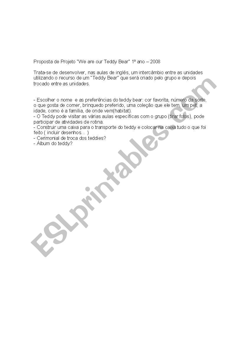 teddy bear project worksheet