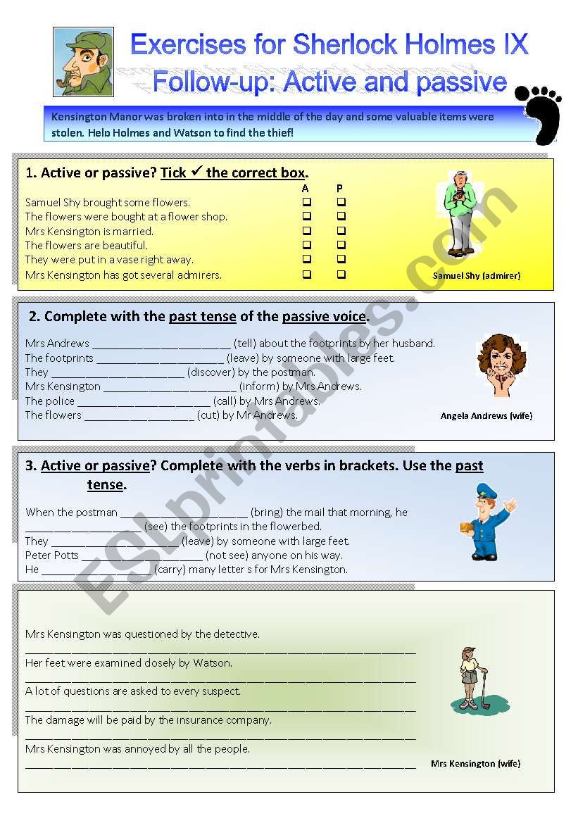 A case for Sherlock Holmes IX - Follow up. Exercises on active and passive.
