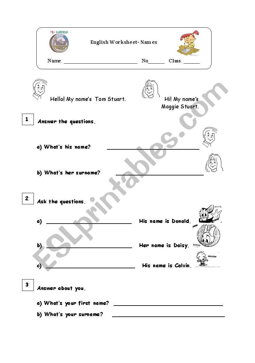 Names worksheet