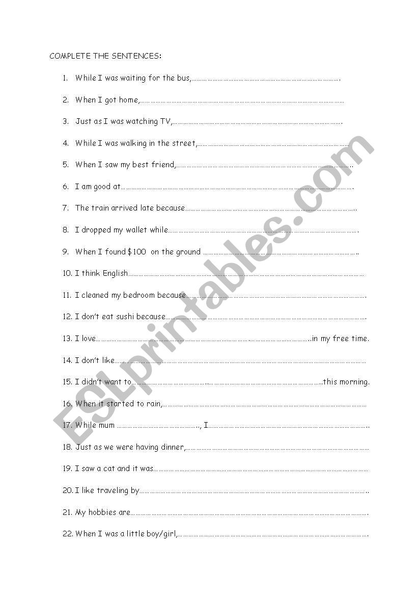 SENTENCE COMPLETION worksheet