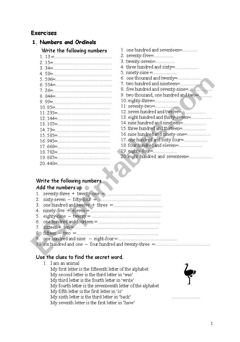 Numbers, Ordinal numbers, months and dates