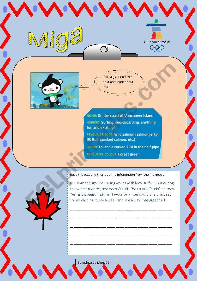 Vancouver: meet Miga worksheet