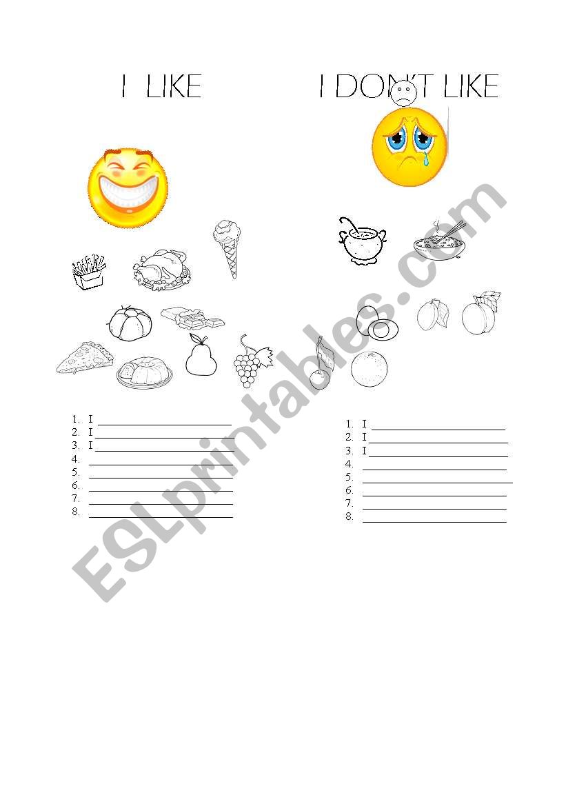 i like - i dont like worksheet