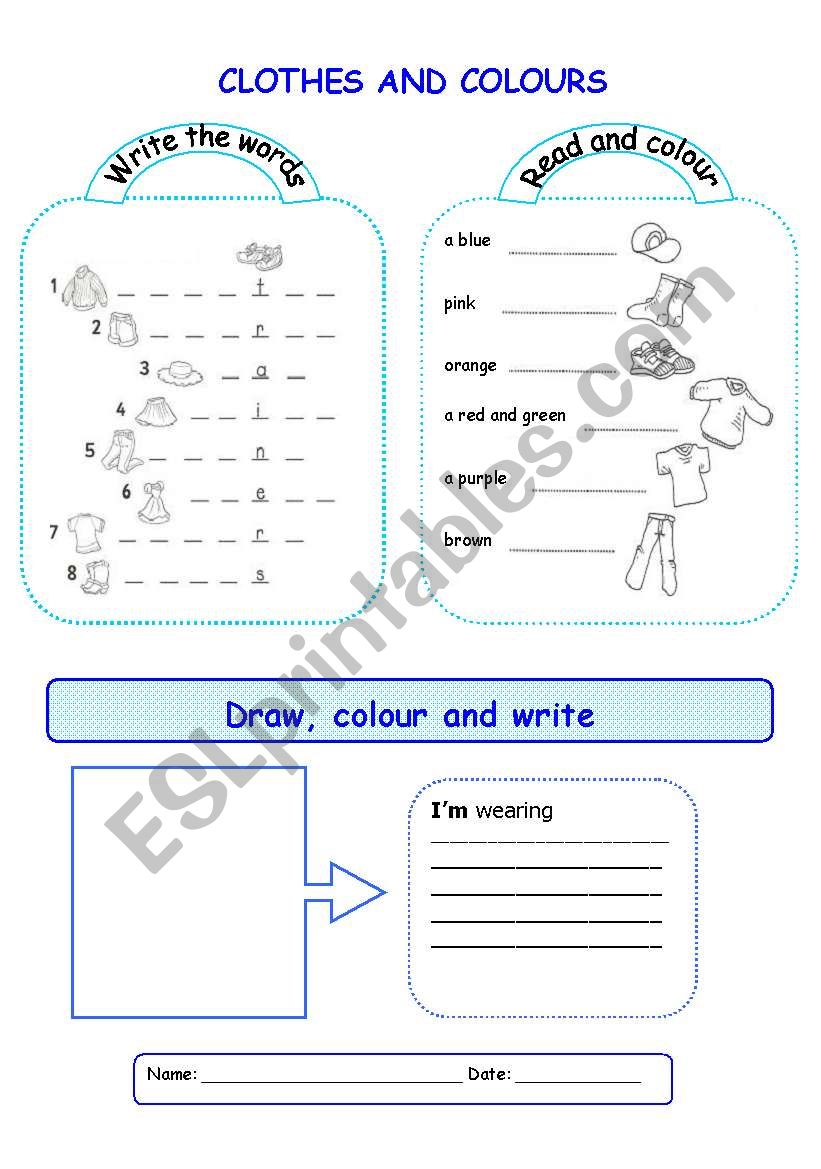 Clothes and colours worksheet