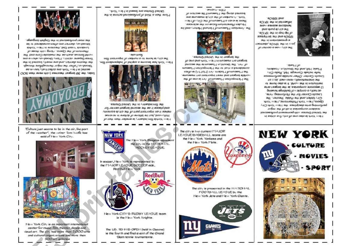 New York - culture, sport worksheet