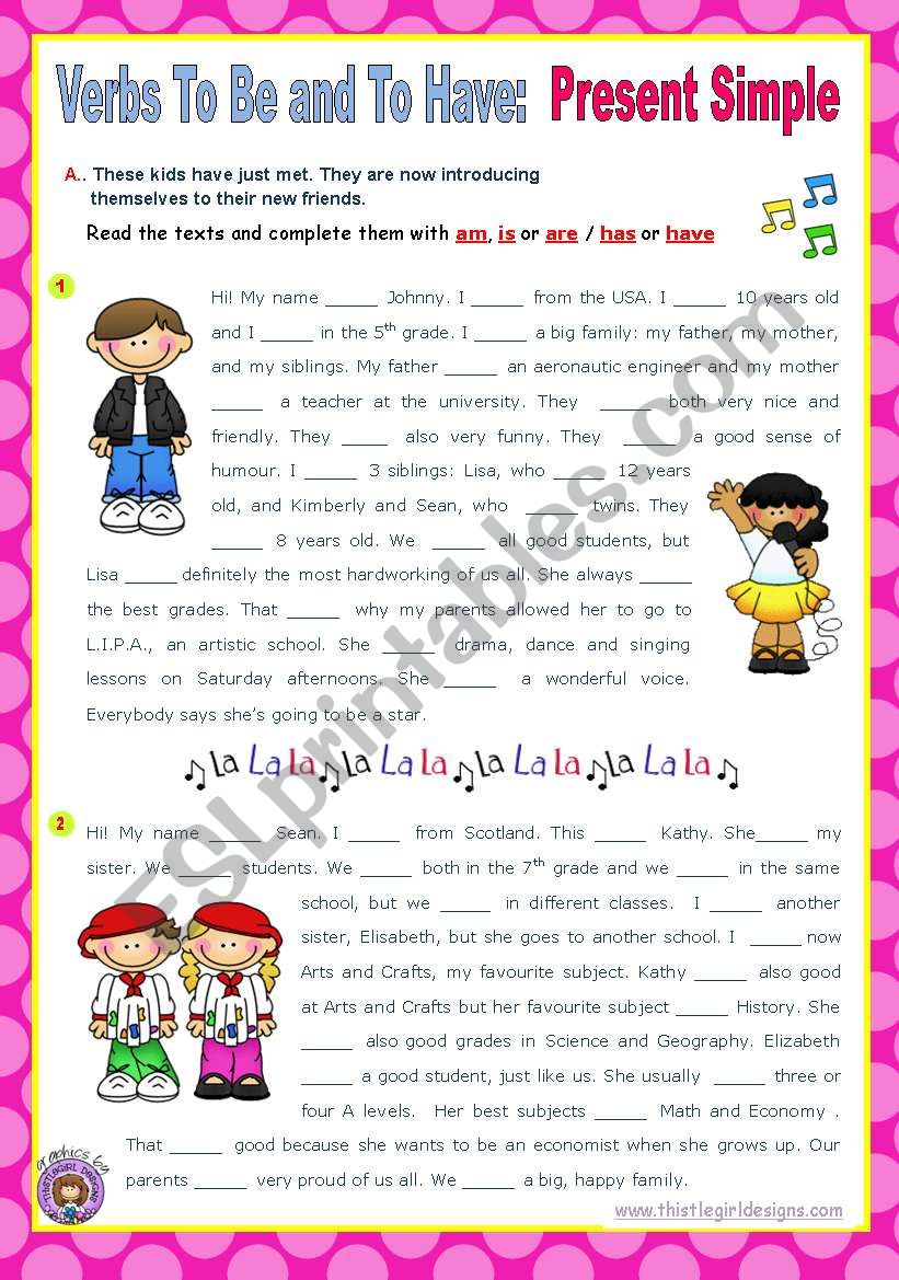 Verbs To Be and To Have - Simple Present  for elementary students