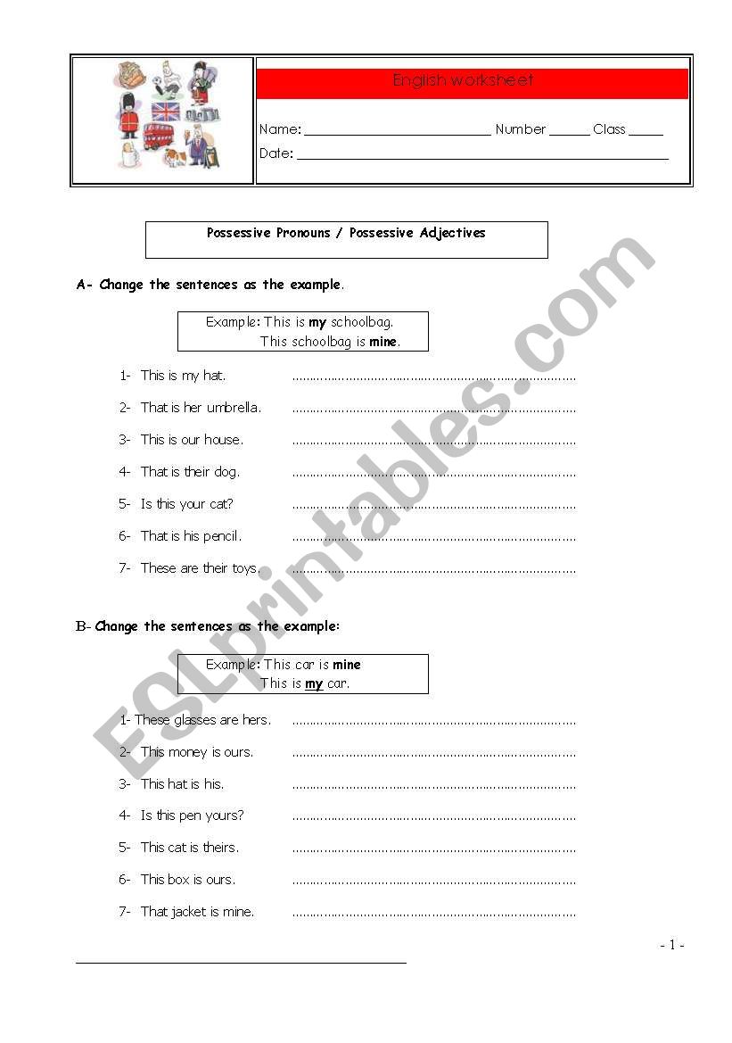 possessive pronouns and adjectives