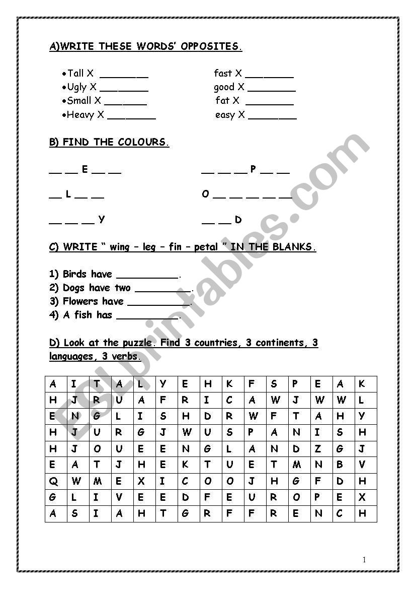 vocabulary worksheet