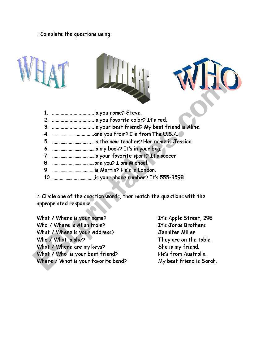 Question words worksheet