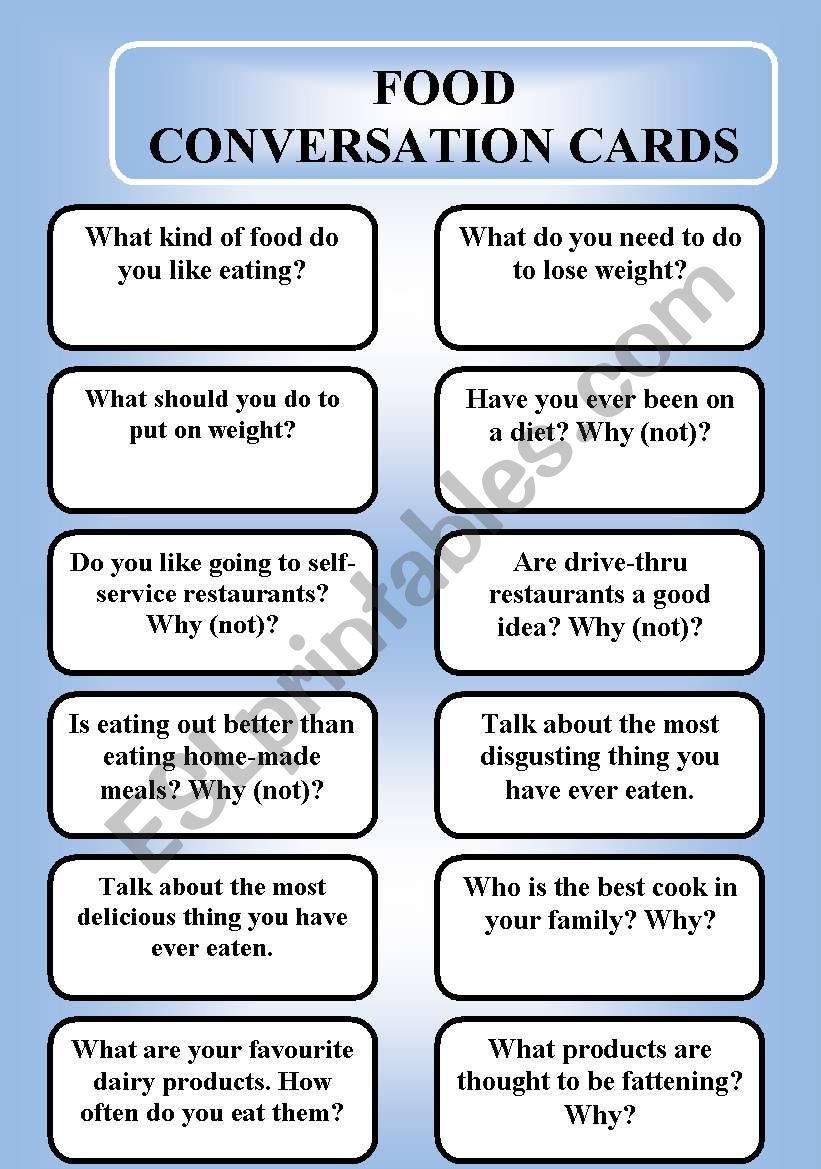 food - conversation cards (editable)