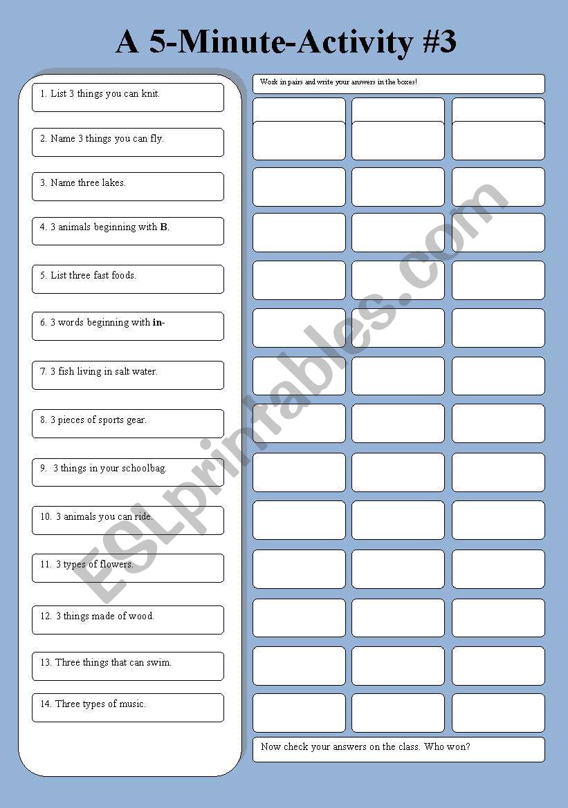 A 5-Minute-Activity #3 worksheet
