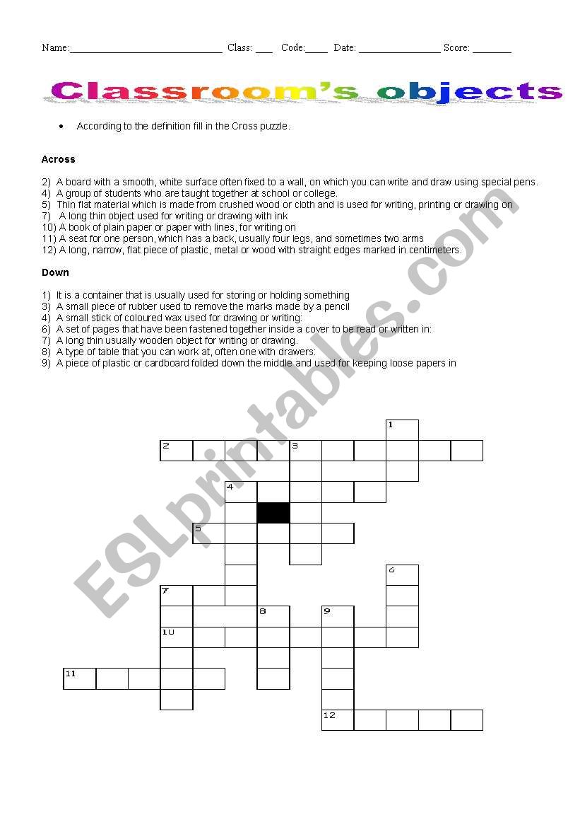 Classroom objects worksheet