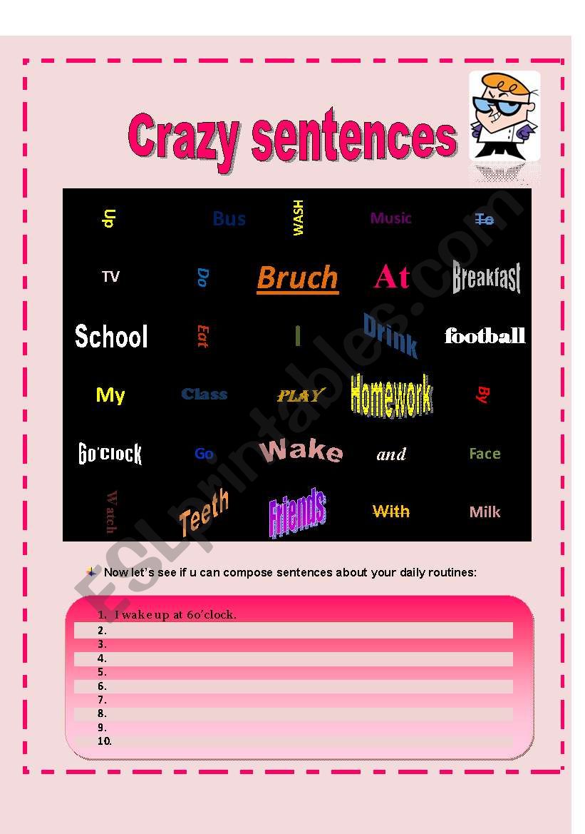 Crazy sentences worksheet