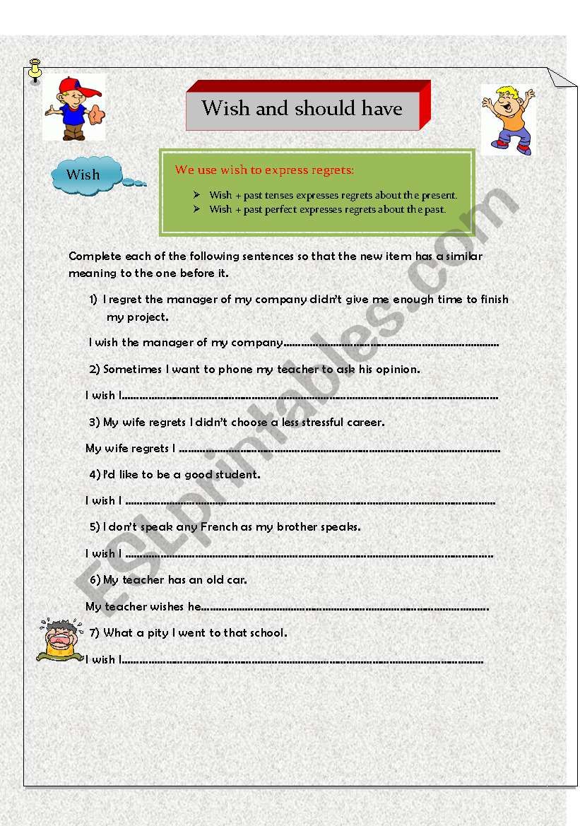 wish and should worksheet