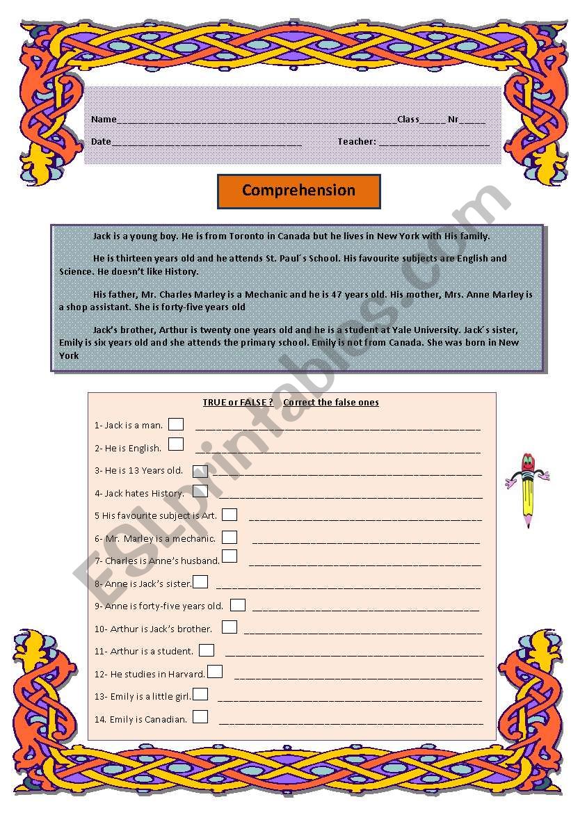 Personal information-Comprehension ws