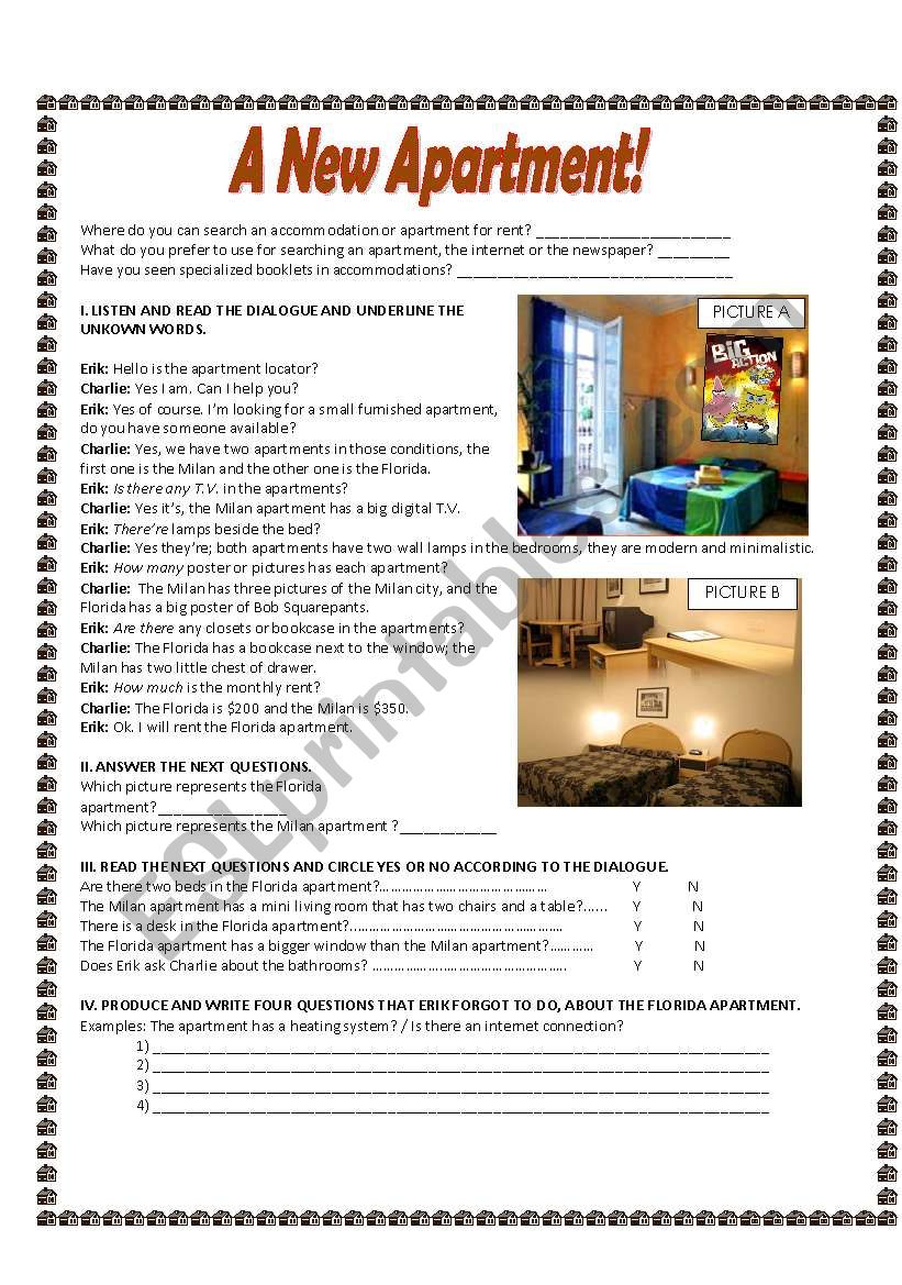 a new apartment worksheet