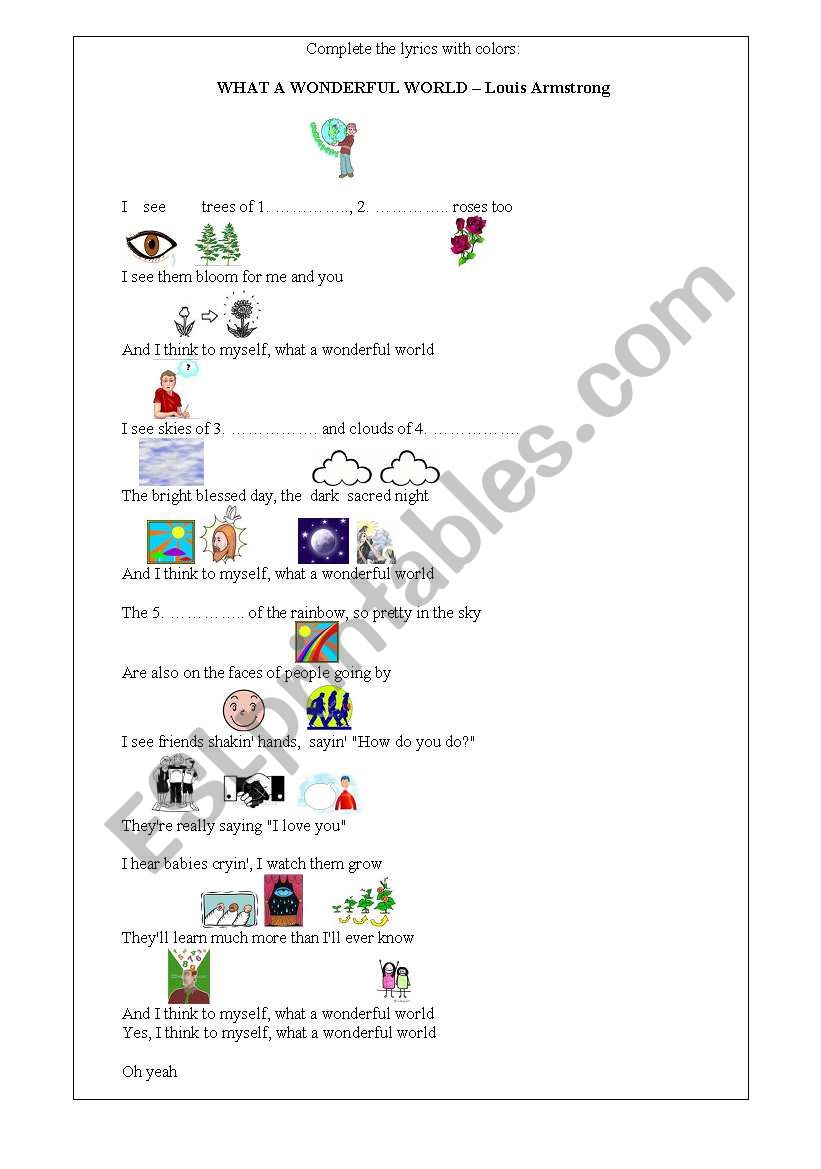 What a wonderful world song  worksheet