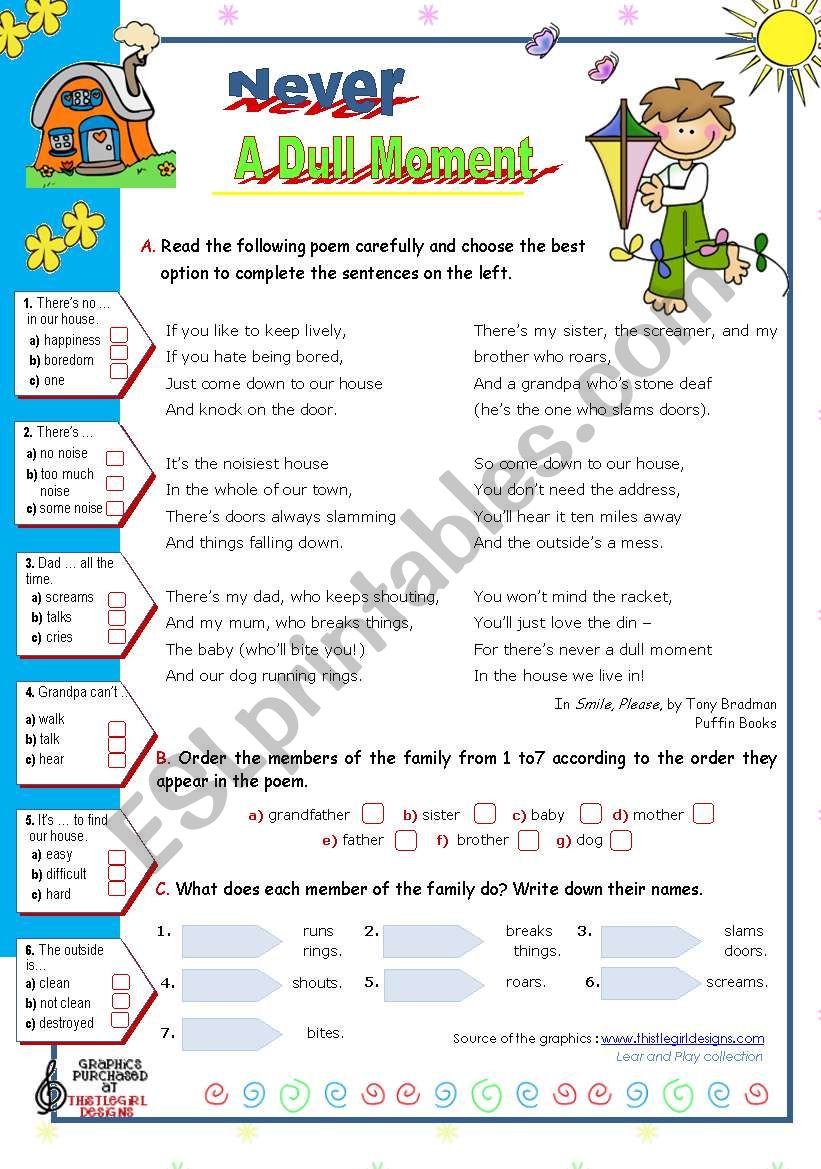 Never a dull moment, a poem by Tony Bradman for elementary students