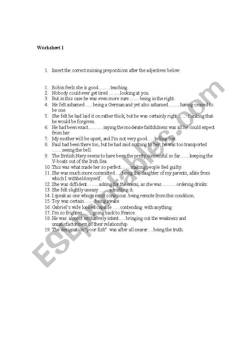 Prepositions following adjetives