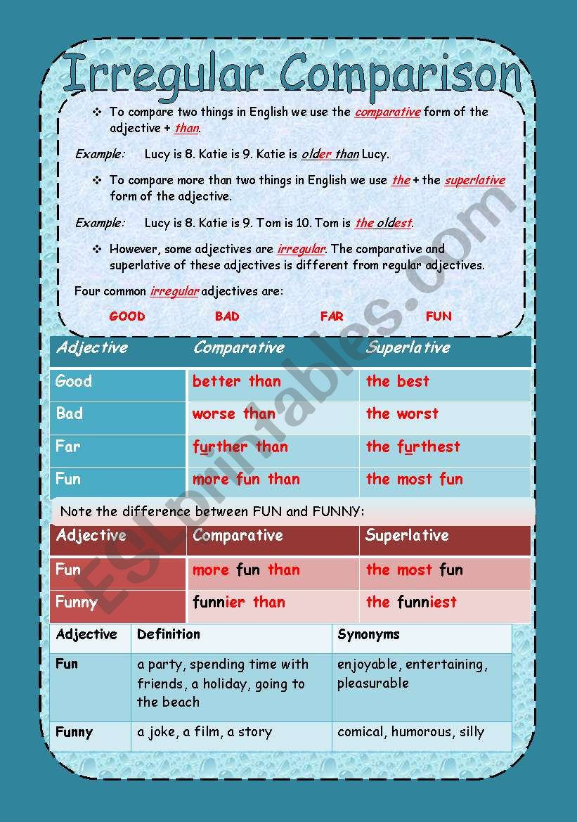 Irregular Comparison worksheet