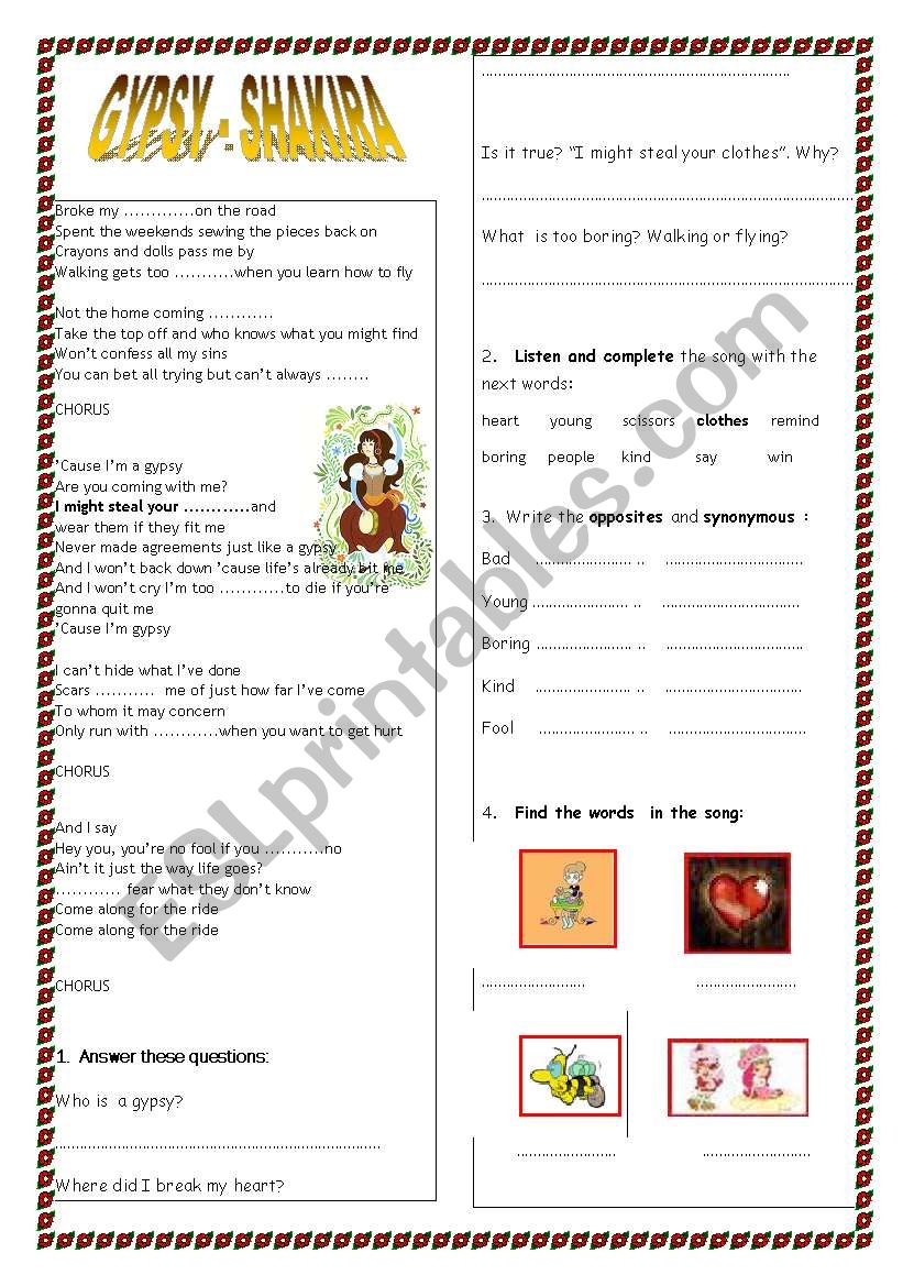 GYPSY - SHAKIRA worksheet