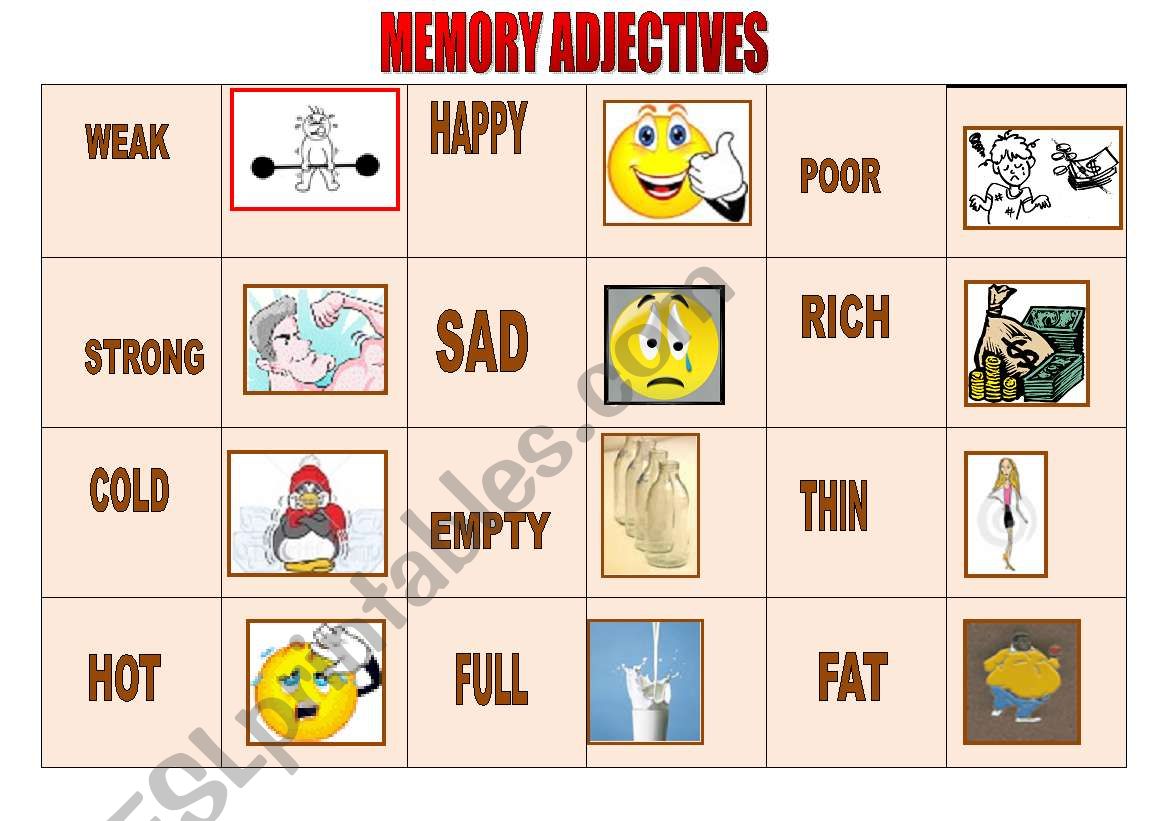 MEMORY ADJECTIVES worksheet