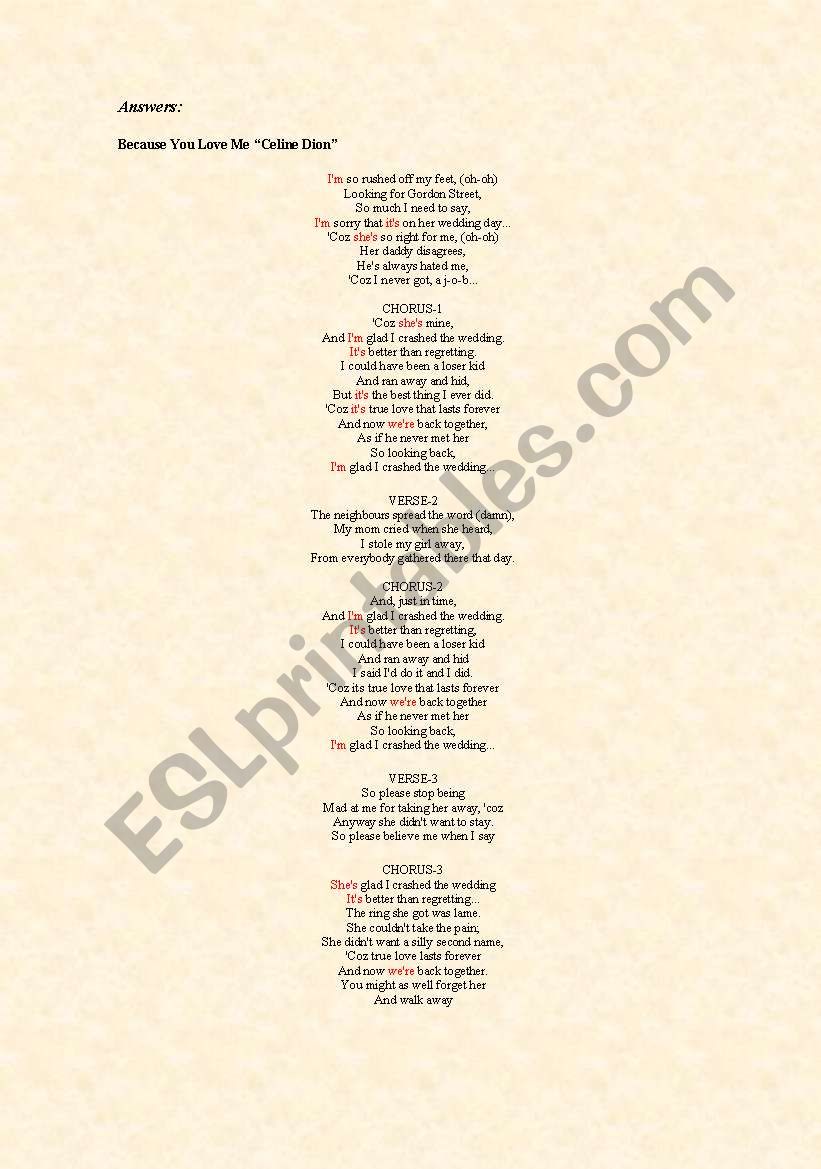 Crashed The Wedding Busted Song Esl Worksheet By Gasa1