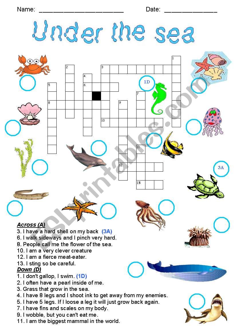 Under the sea Crossword worksheet