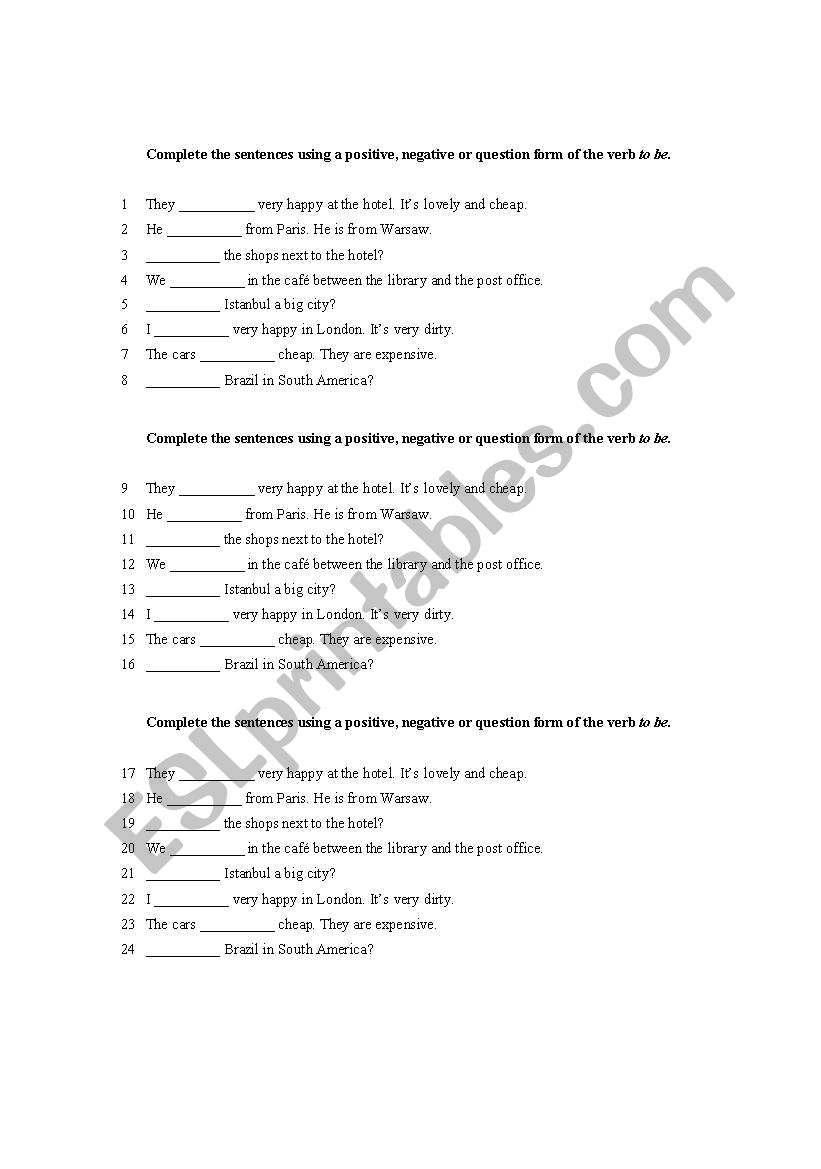 verb to be  worksheet