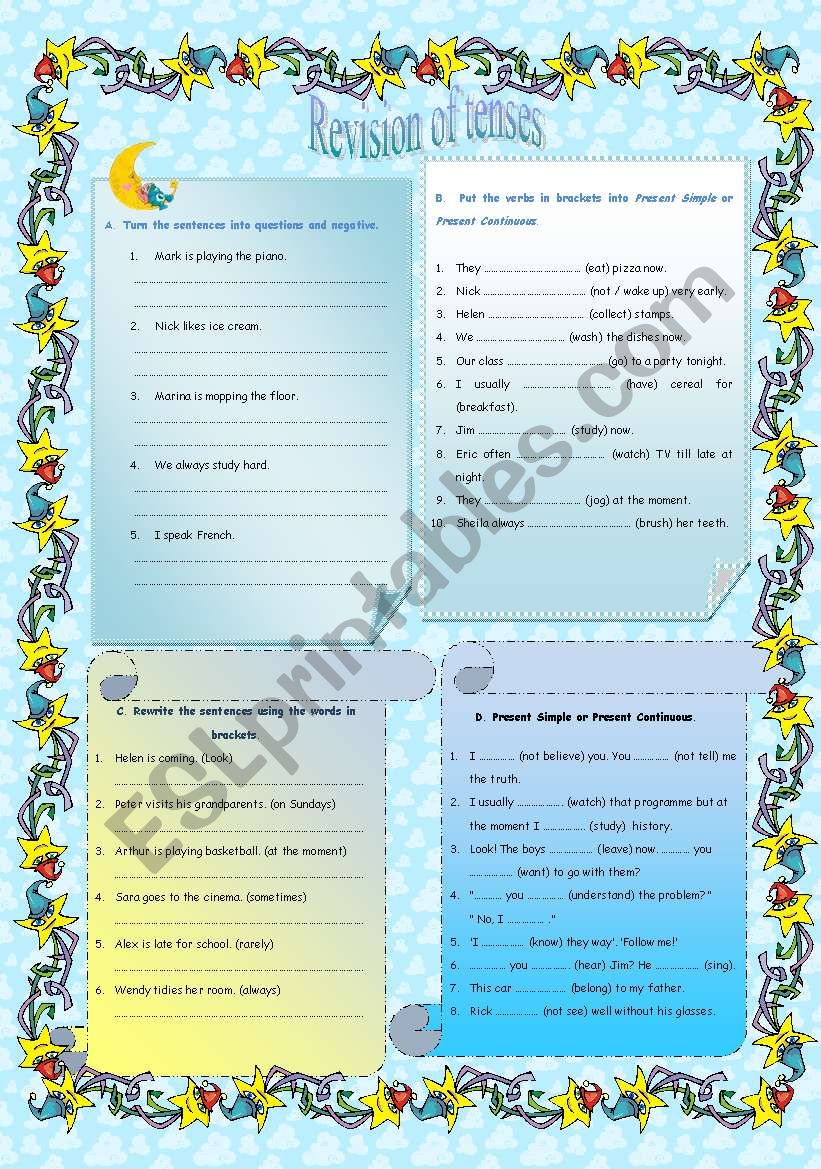 Revision of Tenses worksheet