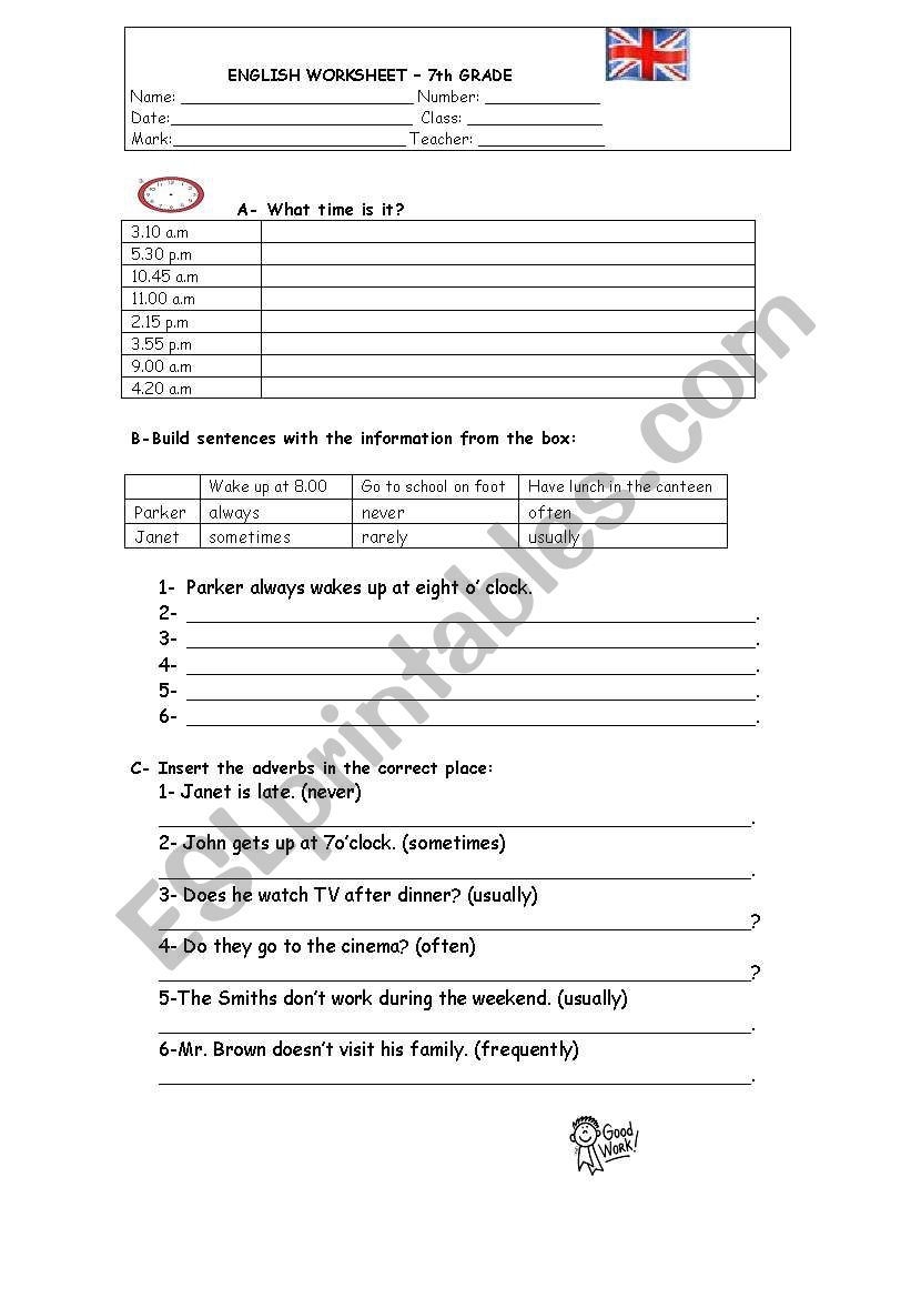 worksheet Daily Routine worksheet